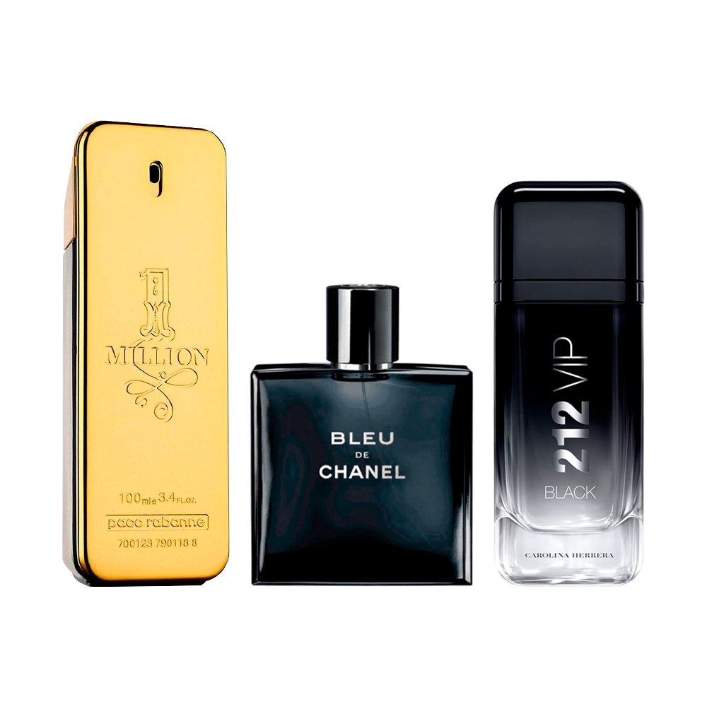 3 Parfum Combinatie - Herenparfums - 1 Million, Bleu de Chanel en 212 VIP Black [100 ml elk]