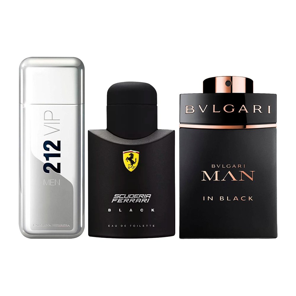 Combo van 3 Herenparfums - 212 VIP, Ferrari Black en Bvlgari In Black [100 ml elk]