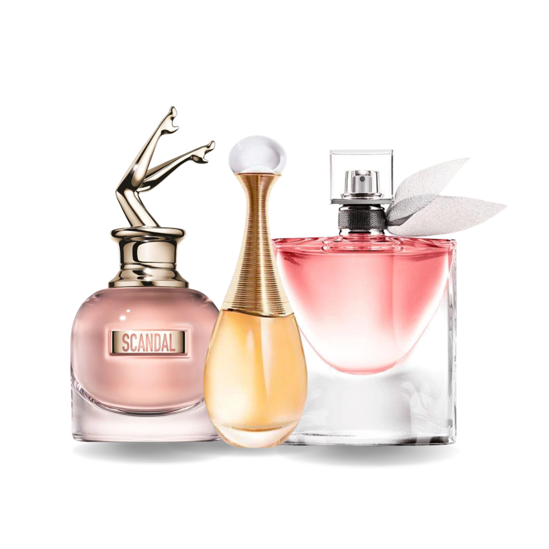 3 Parfum Combinatie - Scandal van Jean Paul Gaultier, J'adore van Dior en La Vie Est Belle van Lancôme